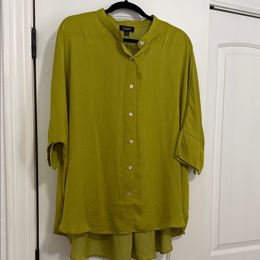 GCGO Chartreuse Button-Down Tunic Shirt